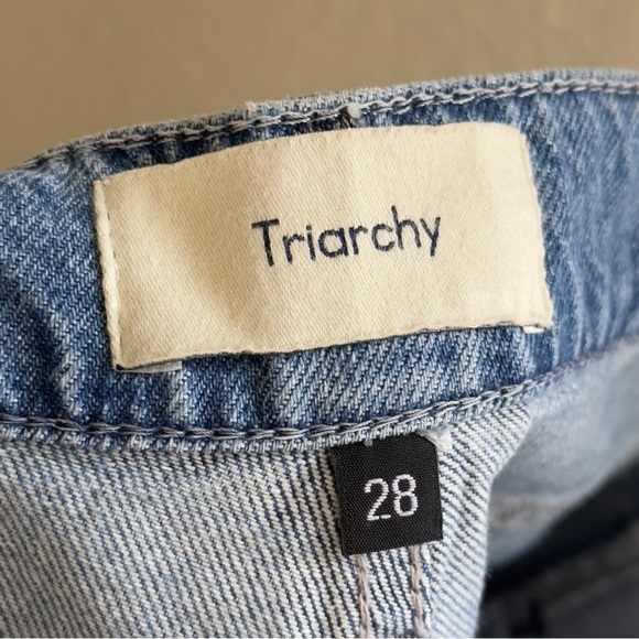 Triarchy Jeans High Rise Distressed Straight Jeans Size‎ 28 Light Wash - Picture 7 of 10